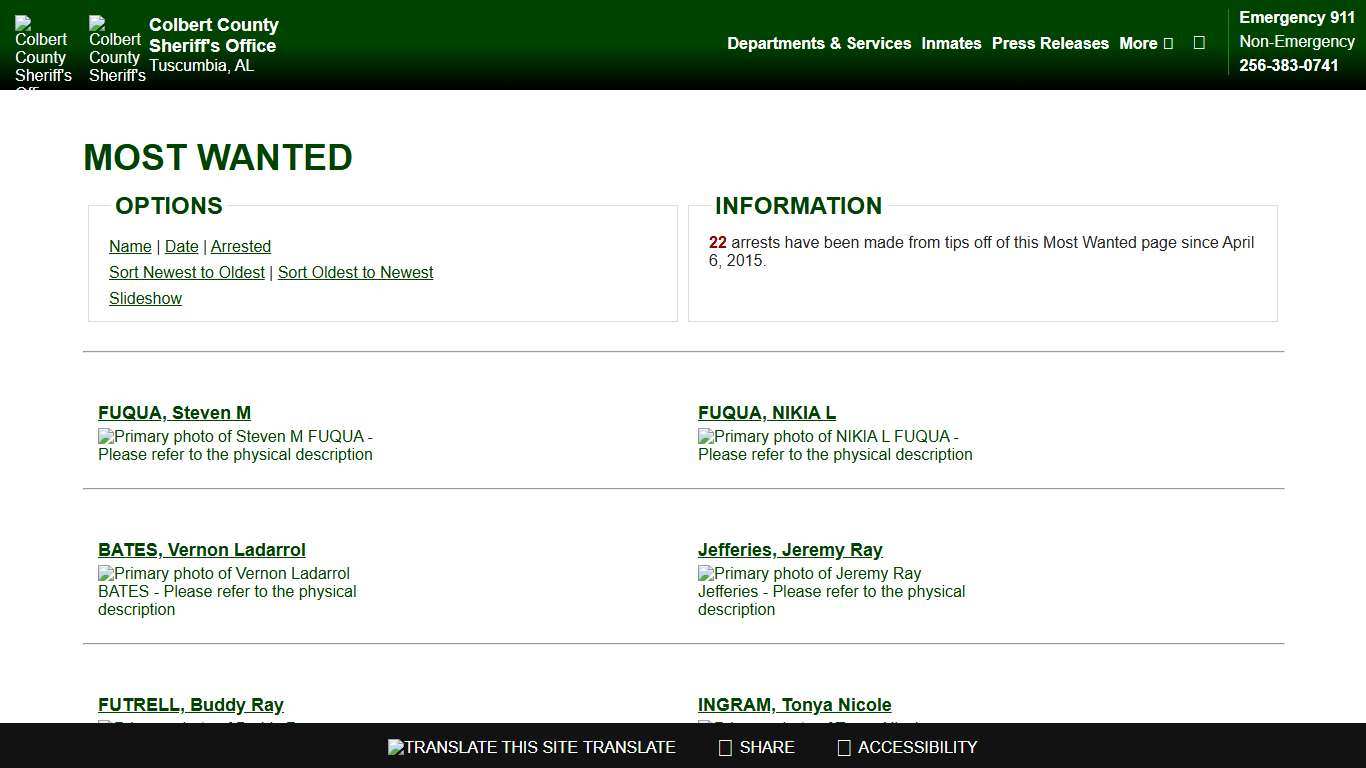 Most Wanted - Sorting by Posting Date - Descending - Page 1 - Colbert County Sheriff AL